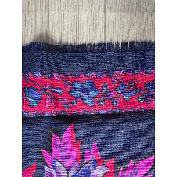 Vintage Floral Print Cotton Square Scarf With Fringed Edges 30" - Picture 3 of 4